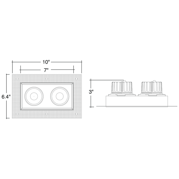 4 Inch White Square Gimbal Double Head Trimless LED Recessed Lighting - 30W - 2,000 Lumens - 120V - Wet Rated