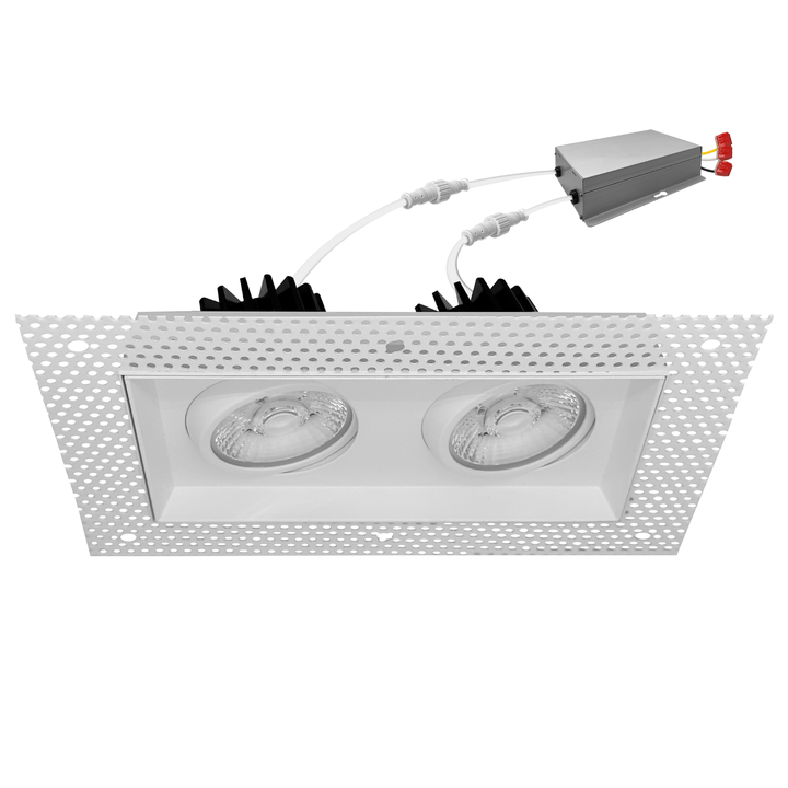 4 Inch White Square Gimbal Double Head Trimless LED Recessed Lighting - 30W - 2,000 Lumens - 120V - Wet Rated