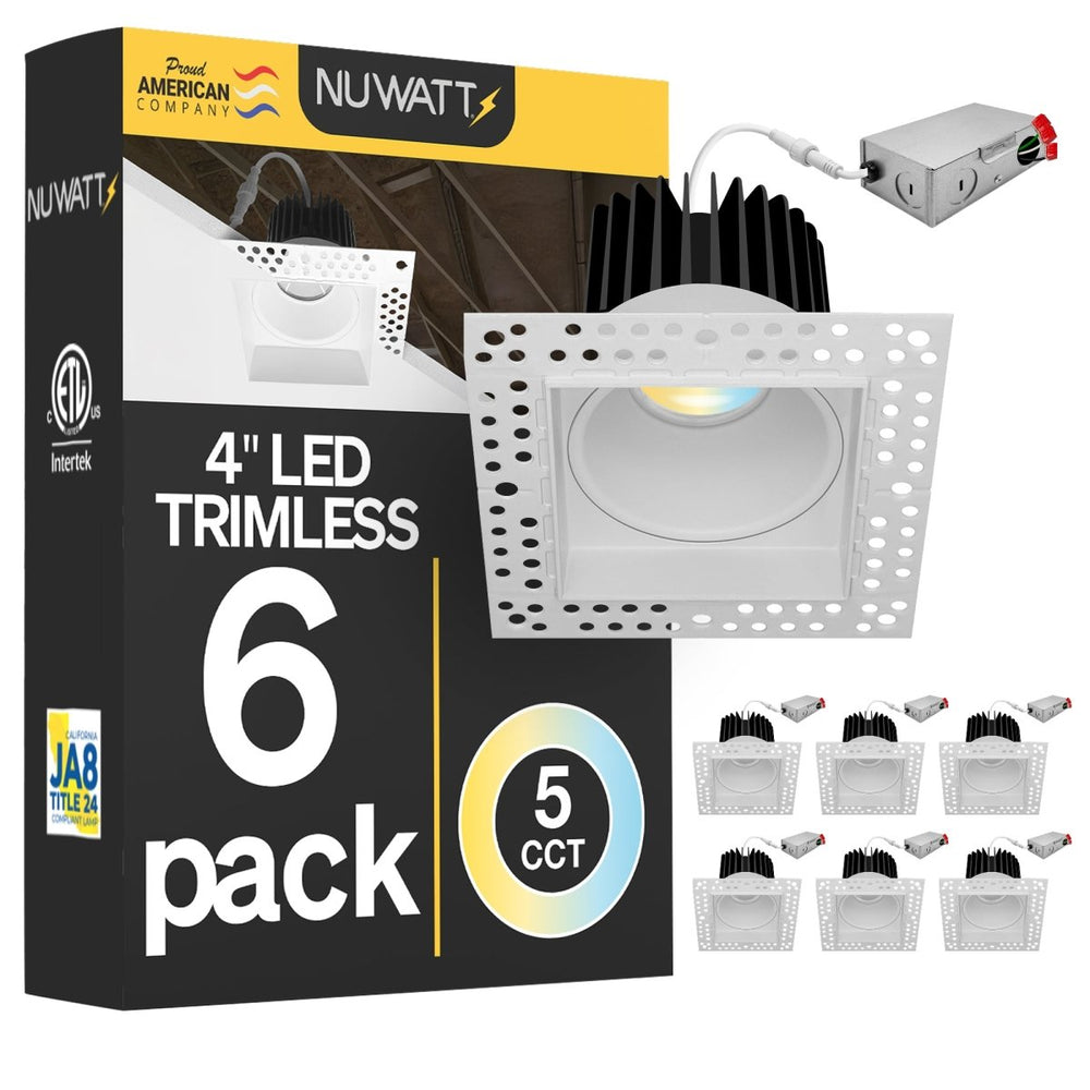 4 Inch White Square Trimless Recessed Lighting - 15W - 1,000 Lumens - 120V | Nuwatt Lighting