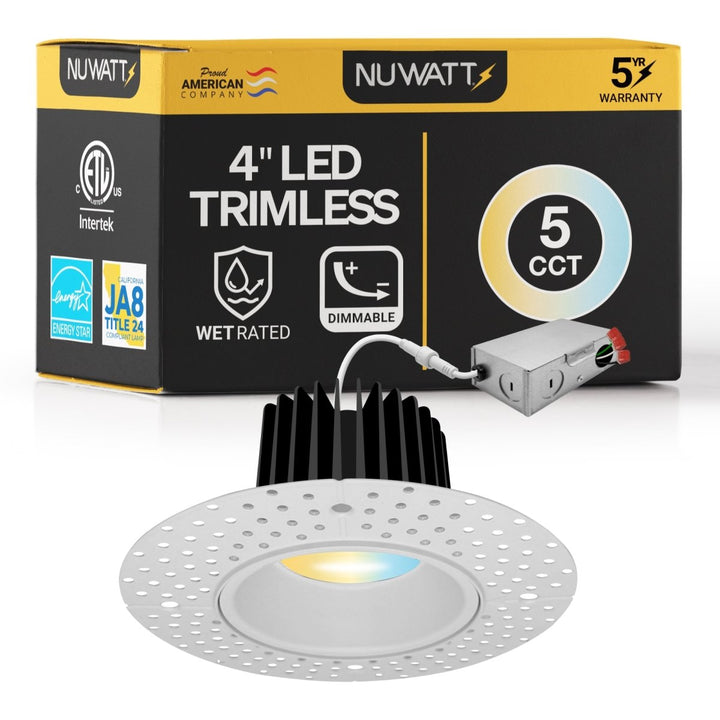 4 Inch White Trimless Recessed Lighting - 15W - 1,000 Lumens - 120V