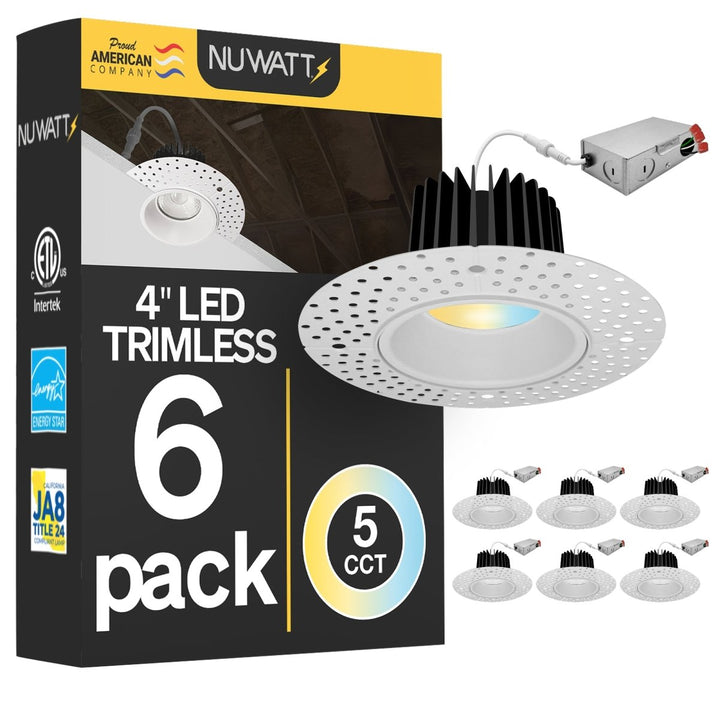 4 Inch White Trimless Recessed Lighting - 15W - 1,000 Lumens - 120V