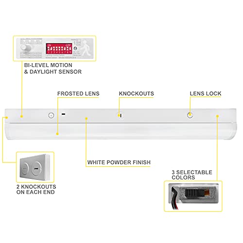 NUWATT 4 FT LED Linear Shop Light - Bi-Level Motion Sensor Installed - Wattage Selectable 40W/30W/20W - 5200 Lumens - 120-277V - 3 CCT 3000K, 4000K, 5000K (4 Pack) | | Nuwatt Lighting