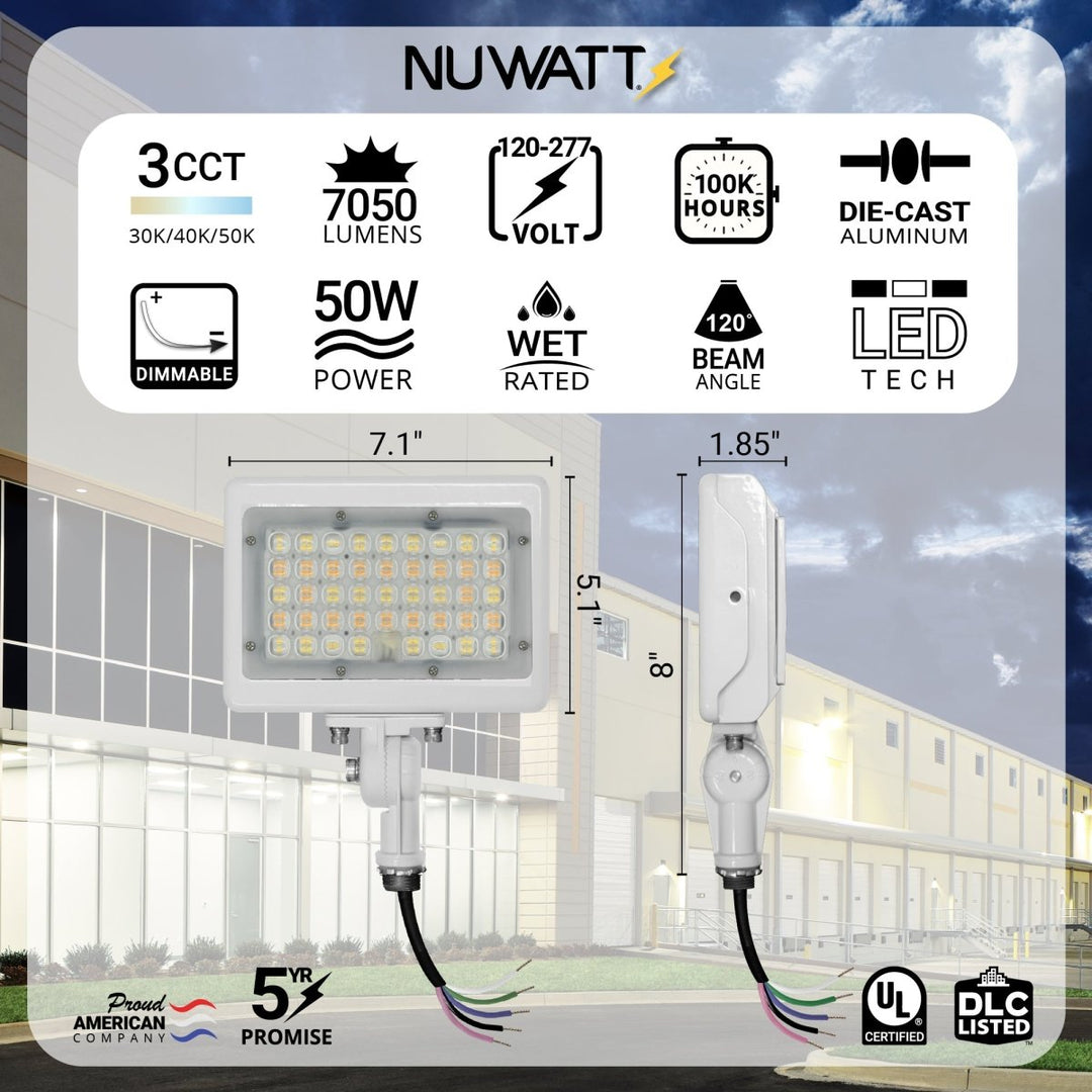 50W LED Flood Lights Outdoor Security Lighting - Waterproof - 3CCT 3000K-5000K - 7050LM - Knuckle Mount