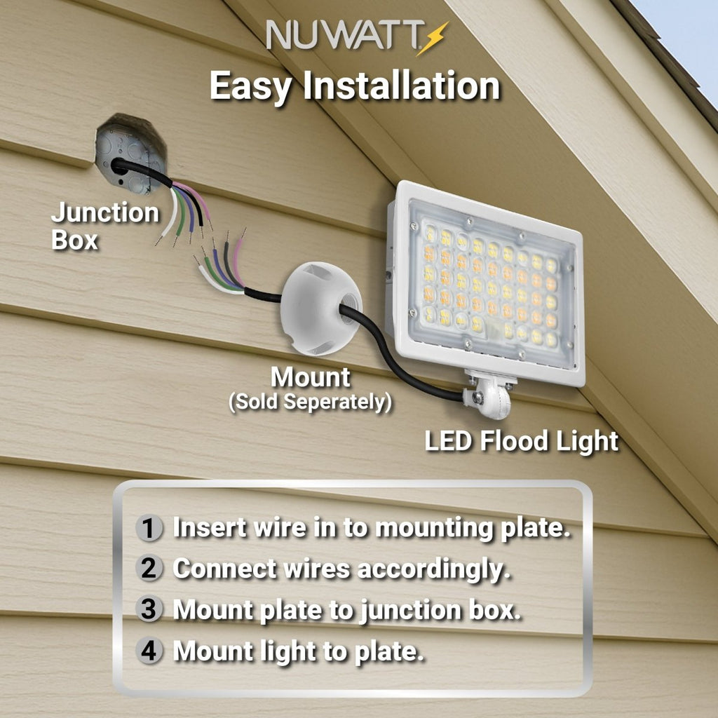 50W LED Flood Lights Outdoor Security Lighting - Waterproof - 3CCT 3000K-5000K - 7050LM - Knuckle Mount