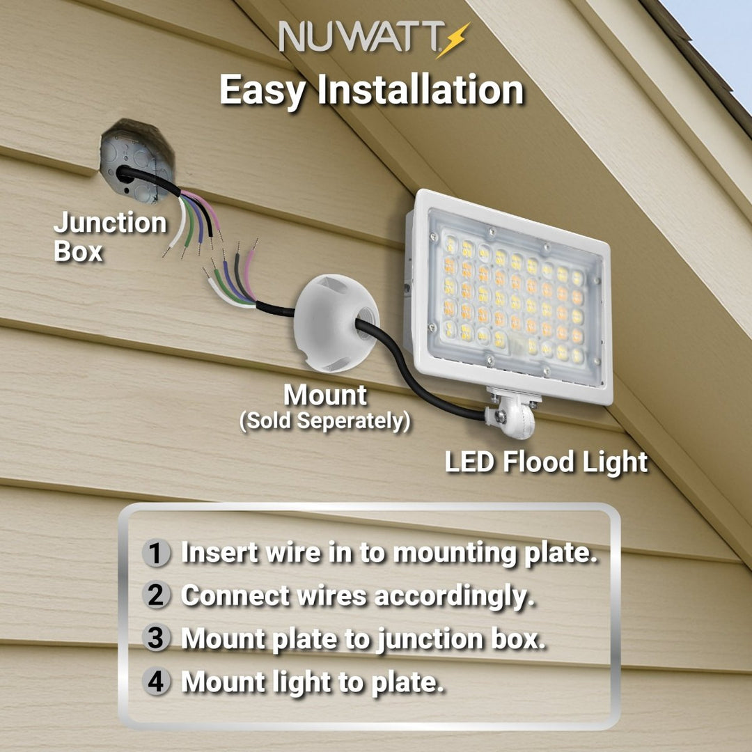 50W LED Flood Lights Outdoor Security Lighting - Waterproof - 3CCT 3000K-5000K - 7050LM - Knuckle Mount