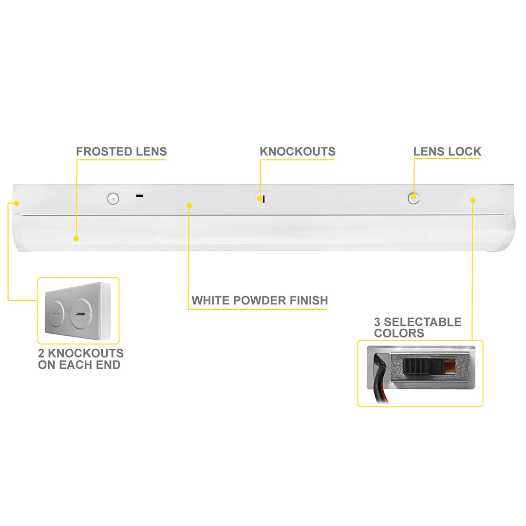 NuWatt 2 Foot LED Linear Shop Light - 20 Watts - 2,600 Lumens - 120-277V - 3 CCT 3000K, 4000K, 5000K (4 Pack) | | Nuwatt Lighting