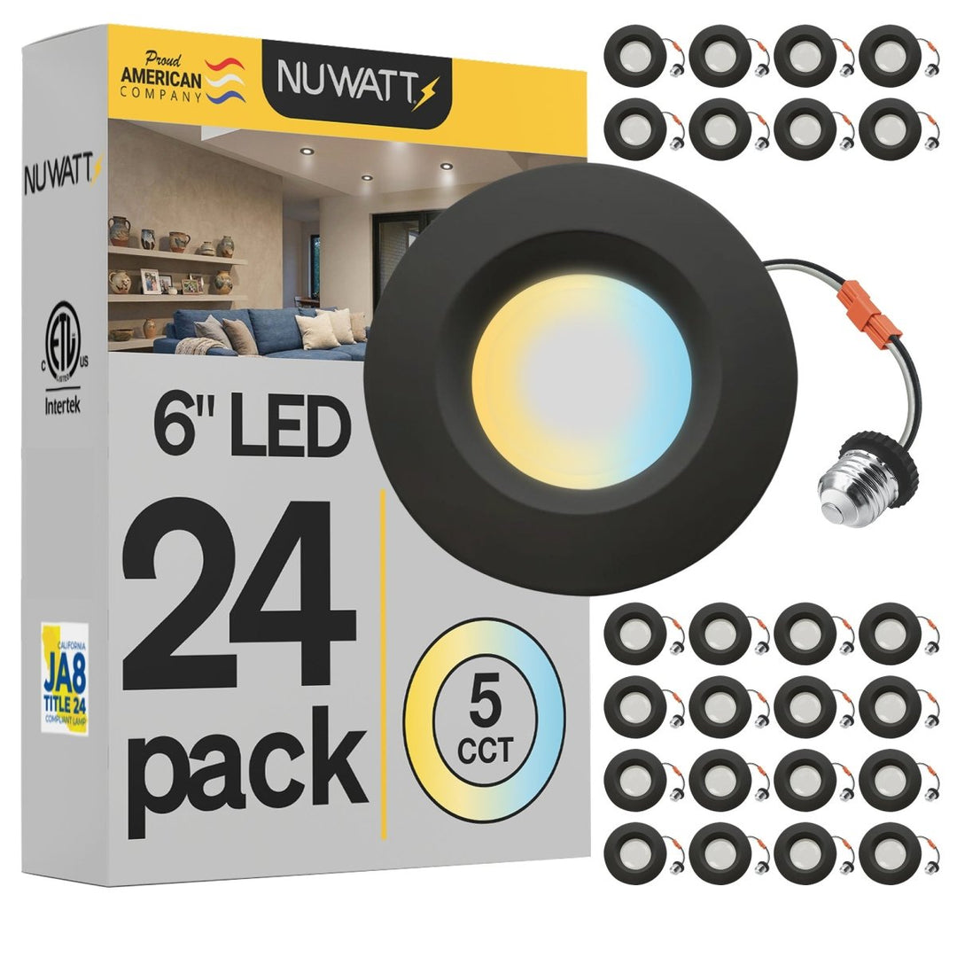 5/6" Inch Black Retrofit LED Recessed Can Lights - Wet Rated - 5CCT 2700K-5000K - 1300LM