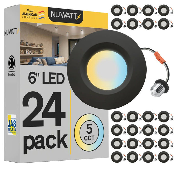 5/6" Inch Black Retrofit LED Recessed Can Lights - Wet Rated - 5CCT 2700K-5000K - 1300LM