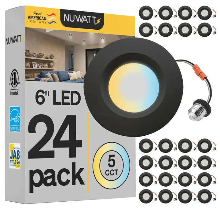 5/6" Inch Black Retrofit LED Recessed Can Lights - Wet Rated - 5CCT 2700K-5000K - 1300LM