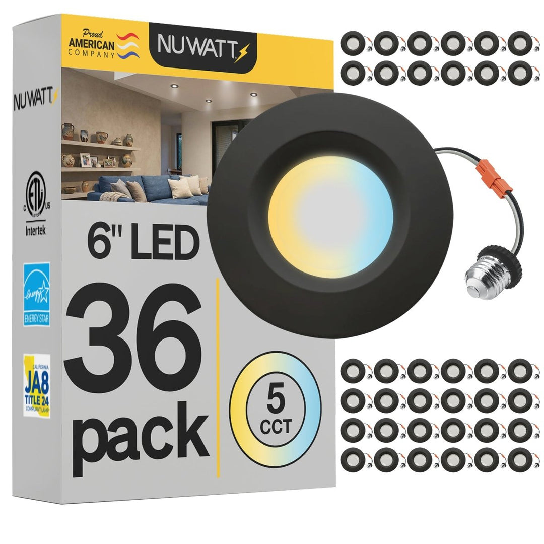 5/6" Inch Black Retrofit LED Recessed Can Lights - Wet Rated - 5CCT 2700K-5000K - 1300LM