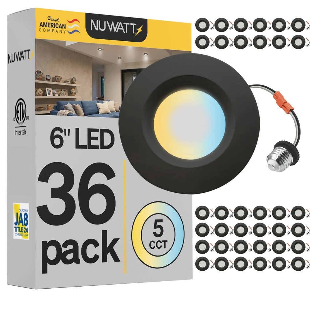 5/6" Inch Black Retrofit LED Recessed Can Lights - Wet Rated - 5CCT 2700K-5000K - 1300LM