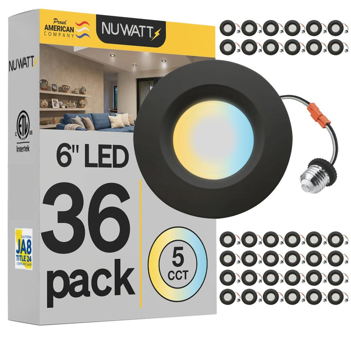 5/6" Inch Black Retrofit LED Recessed Can Lights - Wet Rated - 5CCT 2700K-5000K - 1300LM