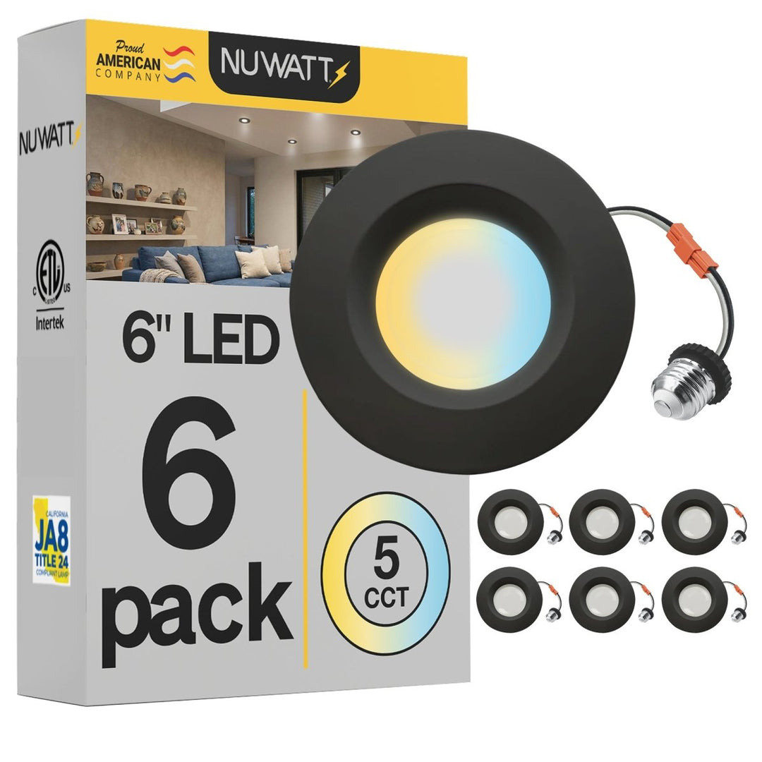 5/6" Inch Black Retrofit LED Recessed Can Lights - Wet Rated - 5CCT 2700K-5000K - 1300LM