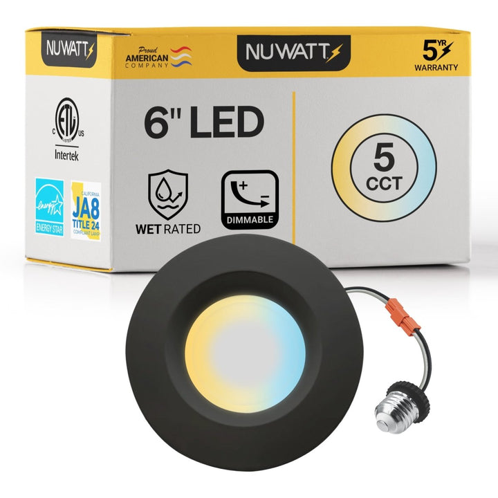 5/6" Inch Black Retrofit LED Recessed Can Lights - Wet Rated - 5CCT 2700K-5000K - 1300LM