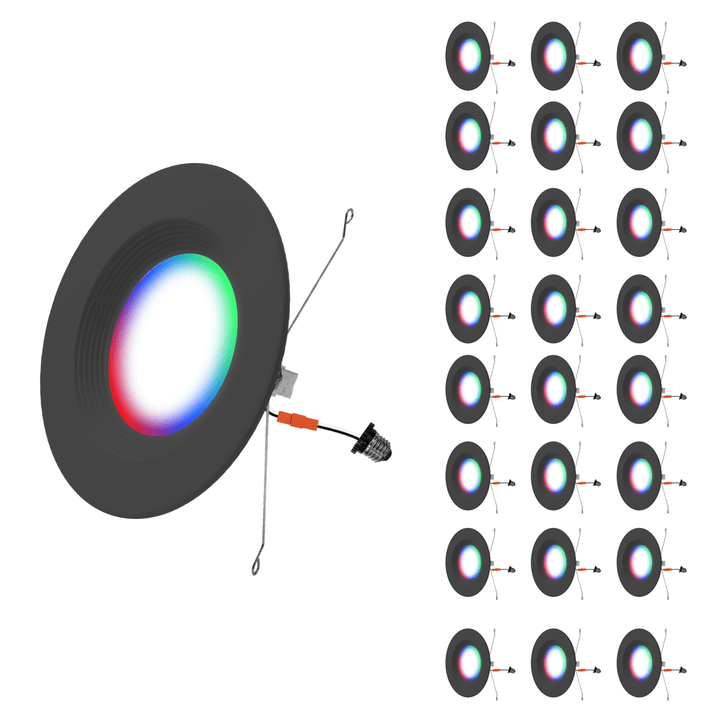 5/6" Inch Black Retrofit LED Recessed Can Lights - Wet Rated - Smart Color Changing Red/Green/Blue - 1000LM