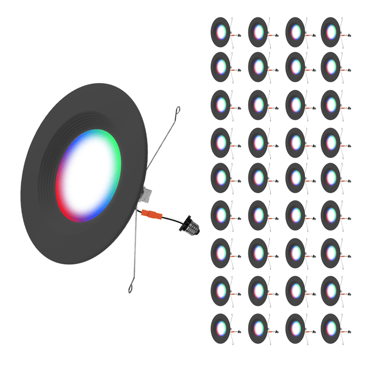 5/6" Inch Black Retrofit LED Recessed Can Lights - Wet Rated - Smart Color Changing Red/Green/Blue - 1000LM