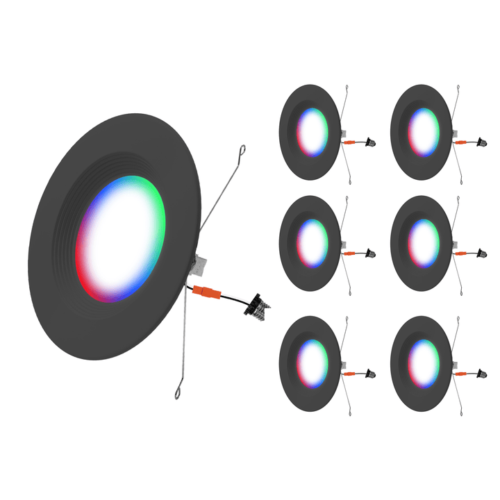 5/6" Inch Black Retrofit LED Recessed Can Lights - Wet Rated - Smart Color Changing Red/Green/Blue - 1000LM
