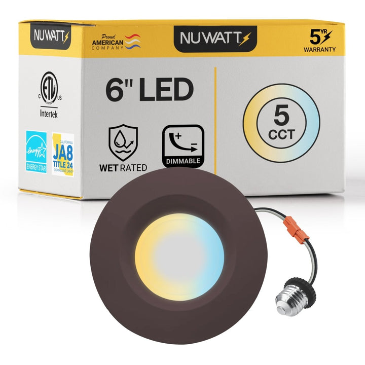 5/6" Inch Bronze Retrofit LED Recessed Can Lights - Wet Rated - 5CCT 2700K-5000K - 1300LM