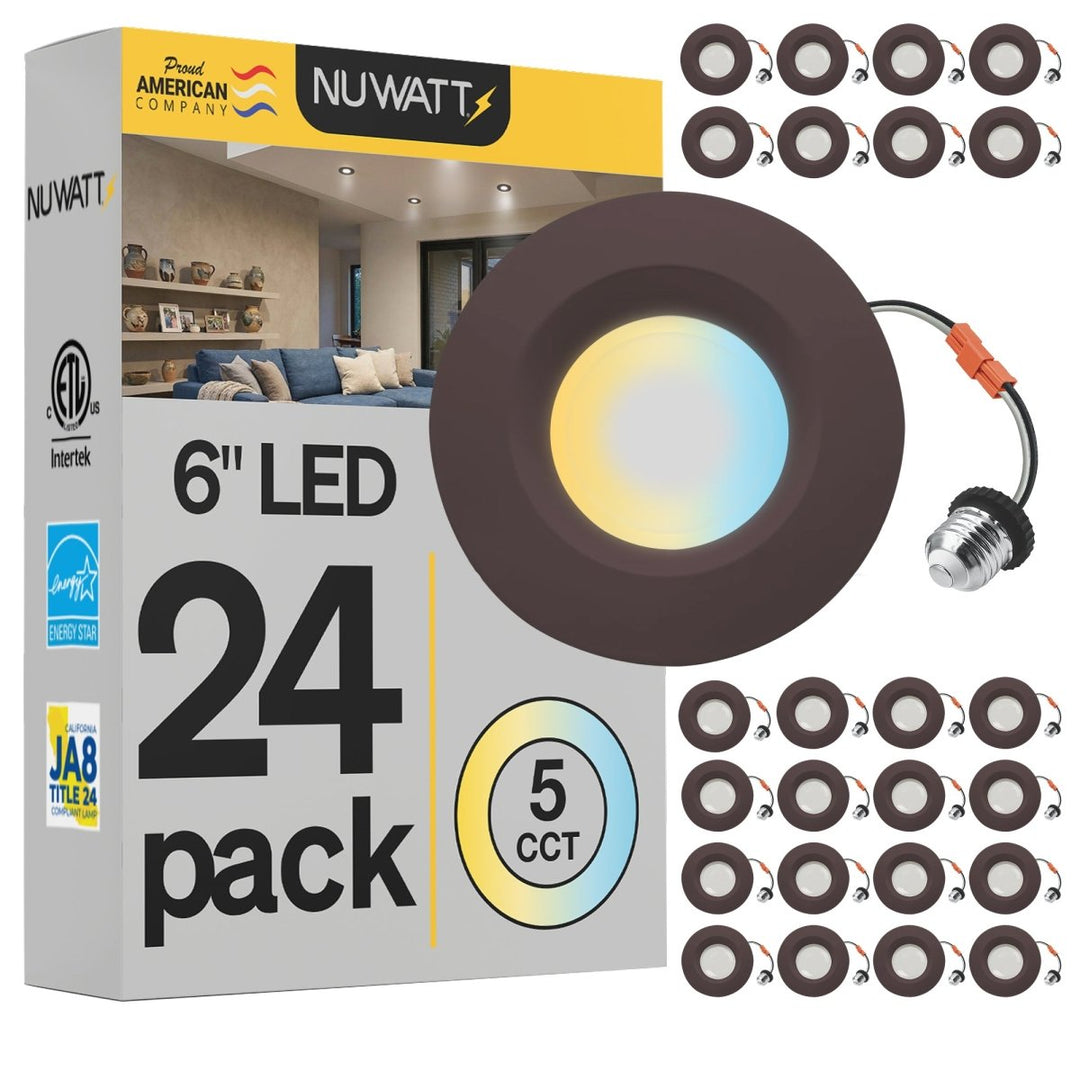 5/6" Inch Bronze Retrofit LED Recessed Can Lights - Wet Rated - 5CCT 2700K-5000K - 1300LM