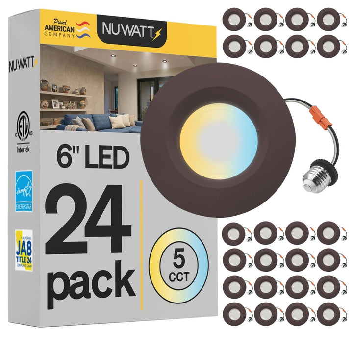 5/6" Inch Bronze Retrofit LED Recessed Can Lights - Wet Rated - 5CCT 2700K-5000K - 1300LM