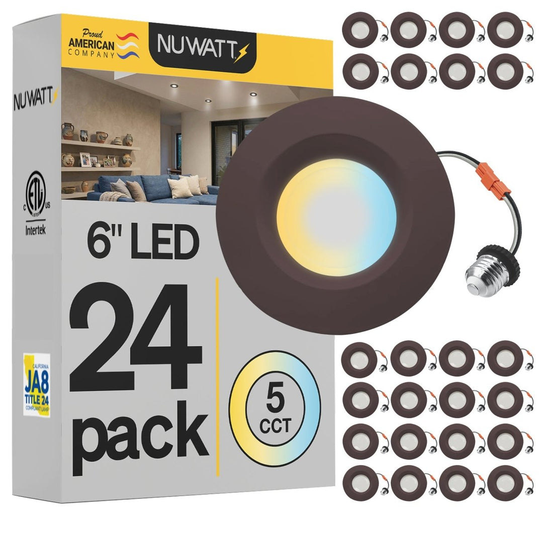 5/6" Inch Bronze Retrofit LED Recessed Can Lights - Wet Rated - 5CCT 2700K-5000K - 1300LM