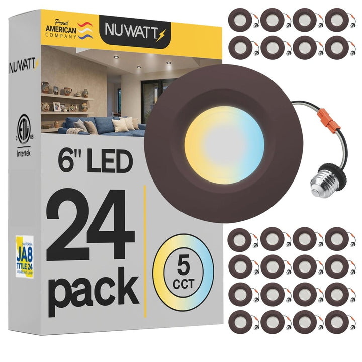 5/6" Inch Bronze Retrofit LED Recessed Can Lights - Wet Rated - 5CCT 2700K-5000K - 1300LM