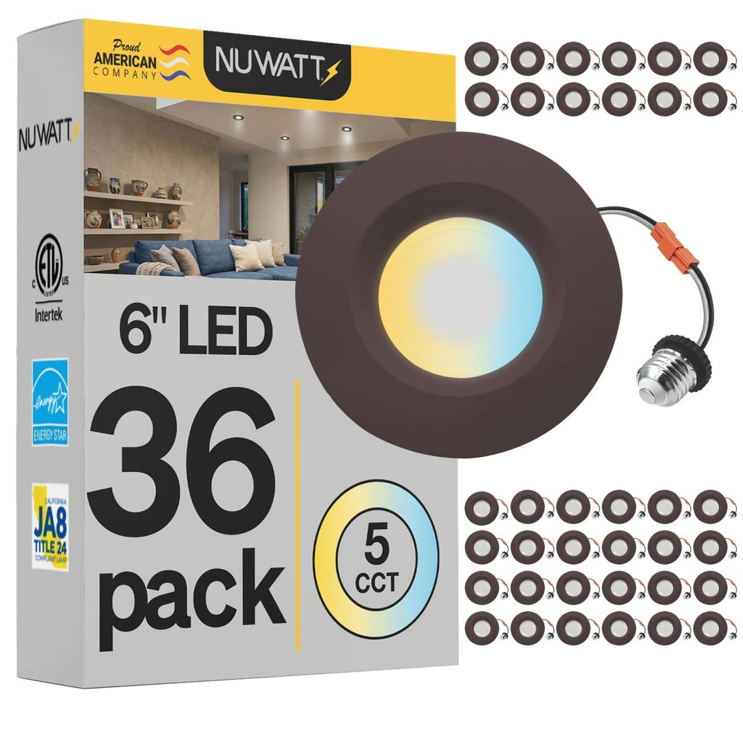 5/6" Inch Bronze Retrofit LED Recessed Can Lights - Wet Rated - 5CCT 2700K-5000K - 1300LM