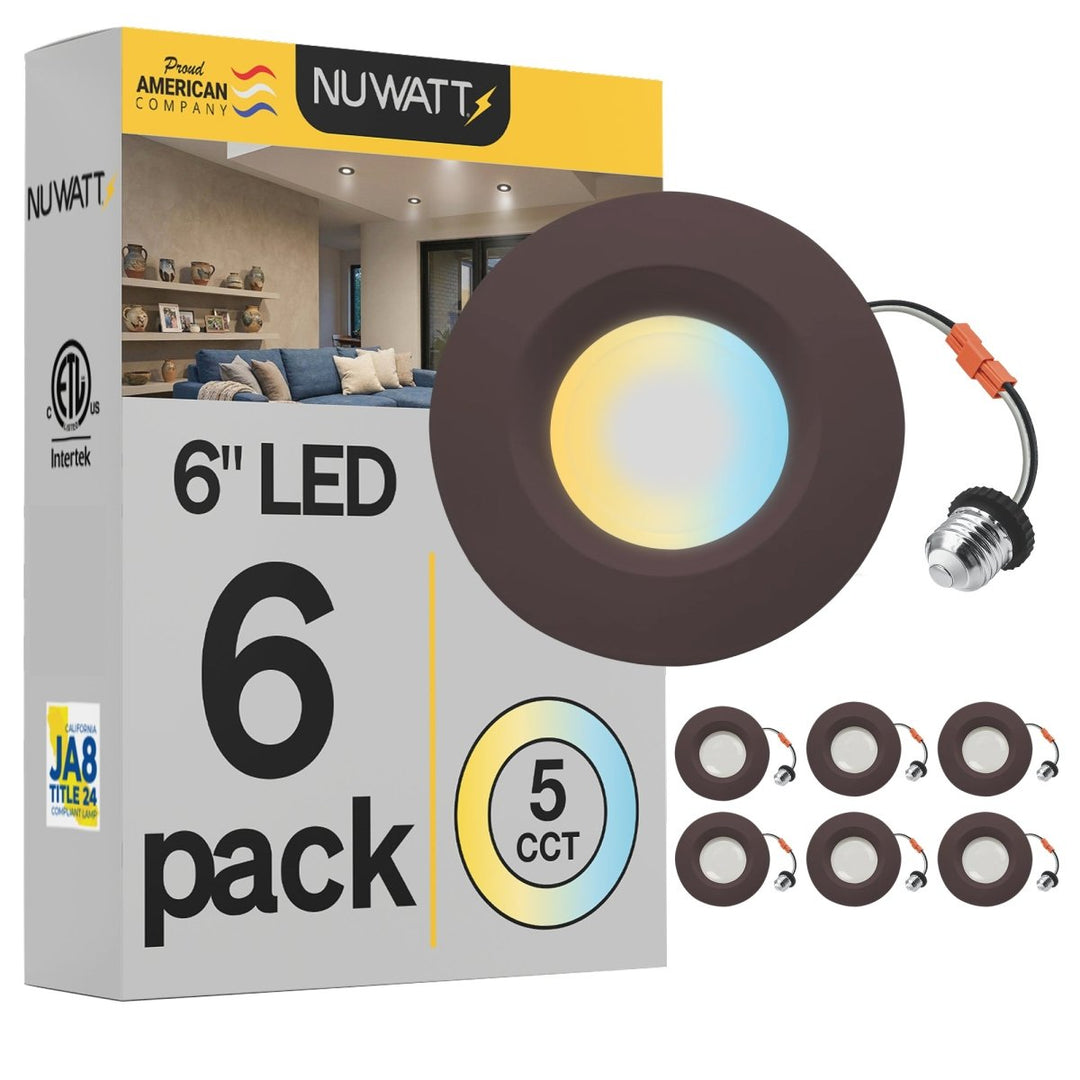 5/6" Inch Bronze Retrofit LED Recessed Can Lights - Wet Rated - 5CCT 2700K-5000K - 1300LM