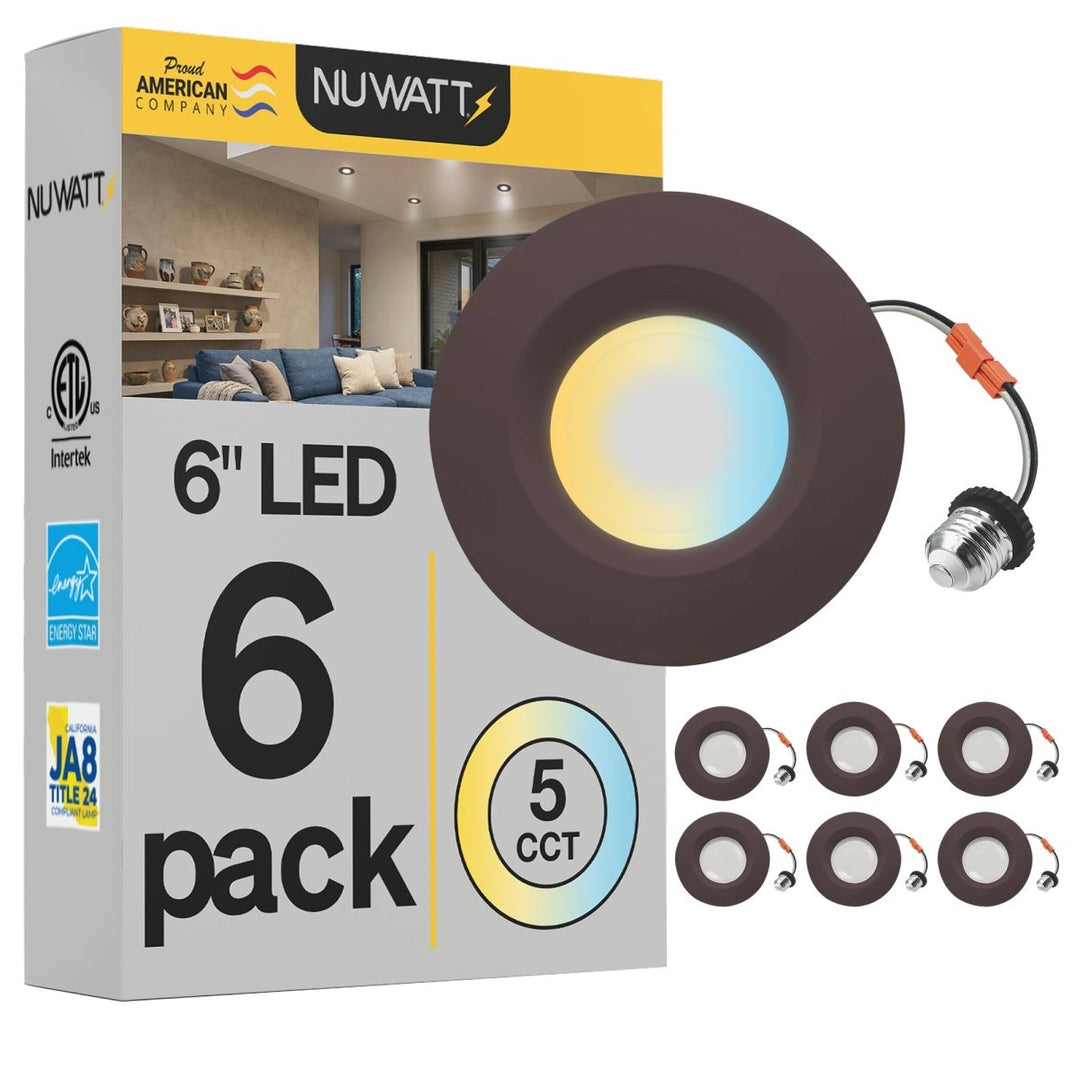 5/6" Inch Bronze Retrofit LED Recessed Can Lights - Wet Rated - 5CCT 2700K-5000K - 1300LM
