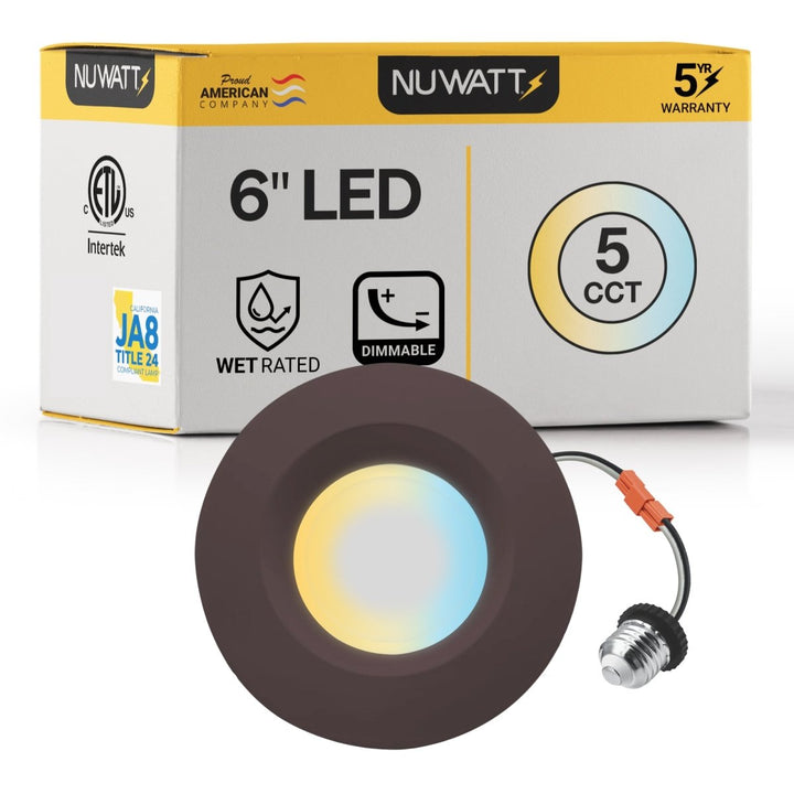 5/6" Inch Bronze Retrofit LED Recessed Can Lights - Wet Rated - 5CCT 2700K-5000K - 1300LM