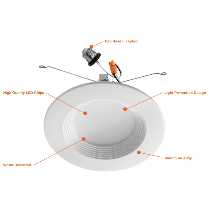 5/6" Inch Retrofit Baffle LED Recessed Can Lights - Wet Rated - 5CCT 2700K-5000K - 1300LM