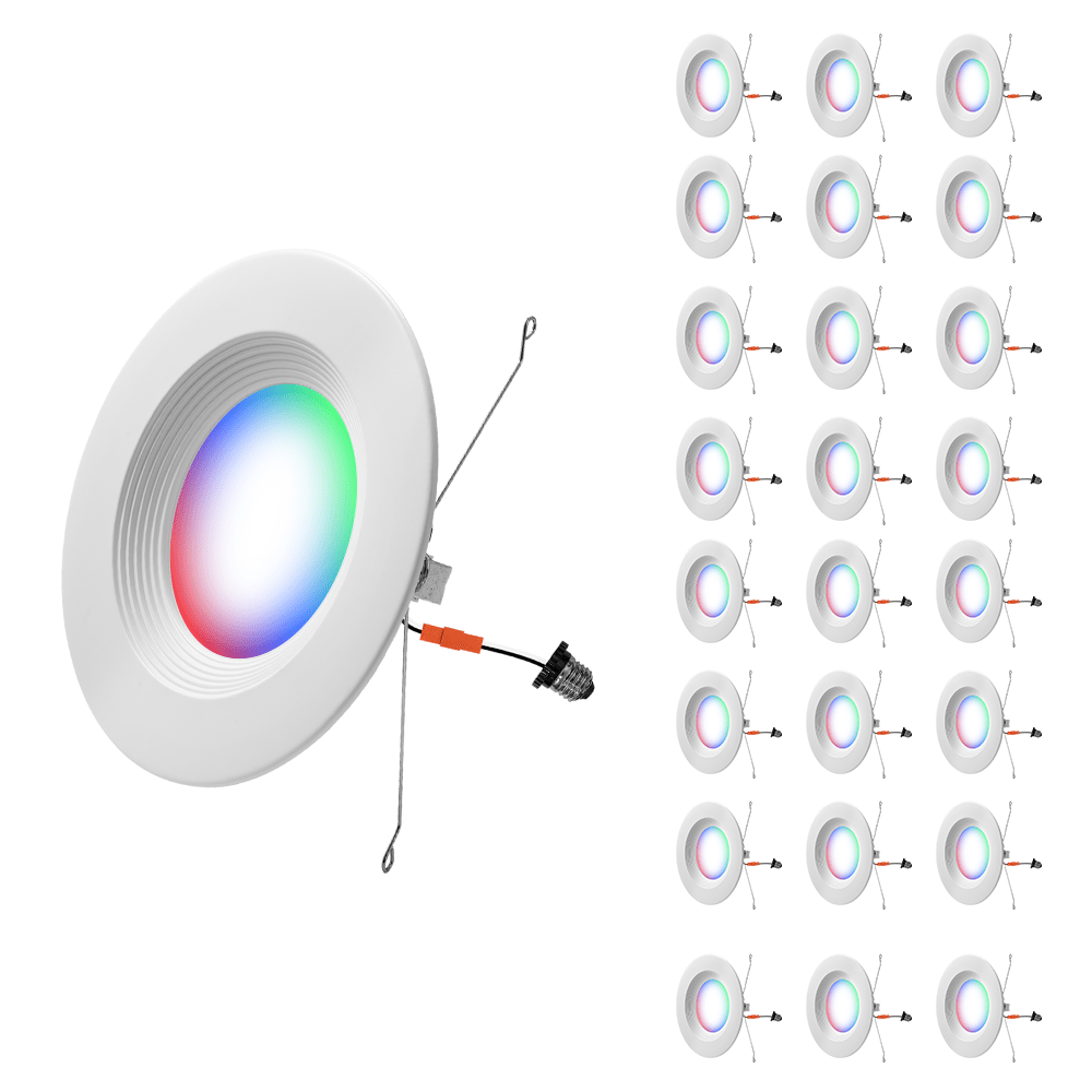 5/6" Inch Retrofit LED Recessed Can Lights - Smart Color Changing Red/Green/Blue - Wet Rated - 1000LM