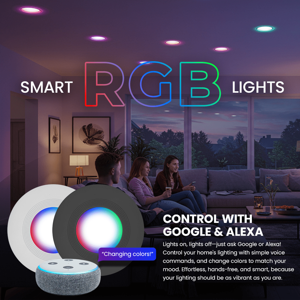 5/6" Inch Retrofit LED Recessed Can Lights - Smart Color Changing Red/Green/Blue - Wet Rated - 1000LM