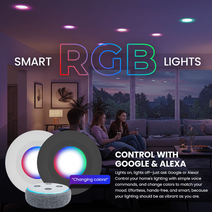 5/6" Inch Retrofit LED Recessed Can Lights - Smart Color Changing Red/Green/Blue - Wet Rated - 1000LM