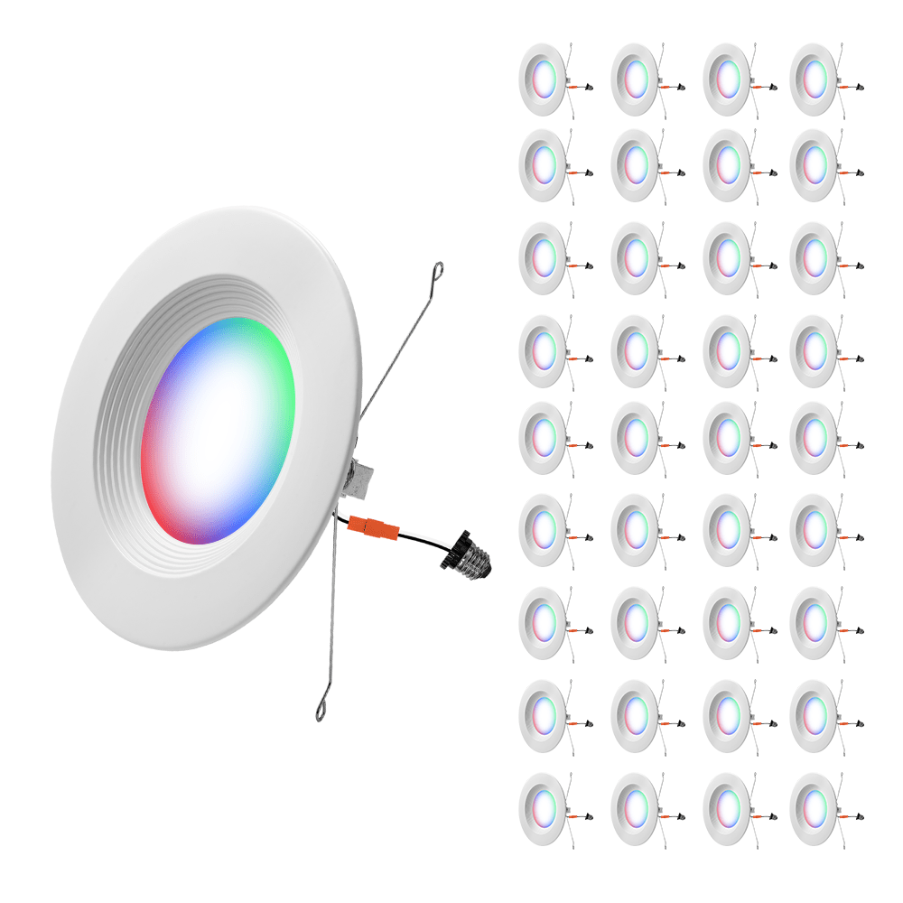 5/6" Inch Retrofit LED Recessed Can Lights - Smart Color Changing Red/Green/Blue - Wet Rated - 1000LM