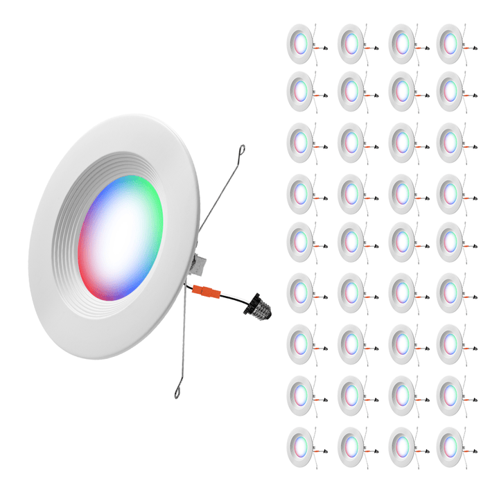 5/6" Inch Retrofit LED Recessed Can Lights - Smart Color Changing Red/Green/Blue - Wet Rated - 1000LM