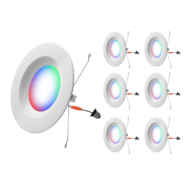 5/6" Inch Retrofit LED Recessed Can Lights - Smart Color Changing Red/Green/Blue - Wet Rated - 1000LM