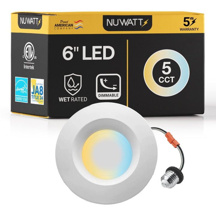 5/6" Inch Retrofit LED Recessed Can Lights - Wet Rated - 5CCT 2700K-5000K - 1300LM