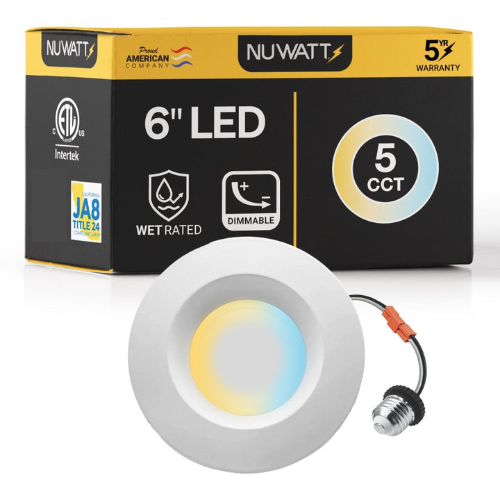 5/6" Inch Retrofit LED Recessed Can Lights - Wet Rated - 5CCT 2700K-5000K - 1300LM