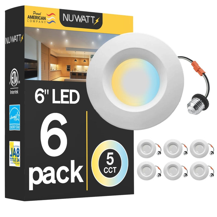 5/6" Inch Retrofit LED Recessed Can Lights - Wet Rated - 5CCT 2700K-5000K - 1300LM
