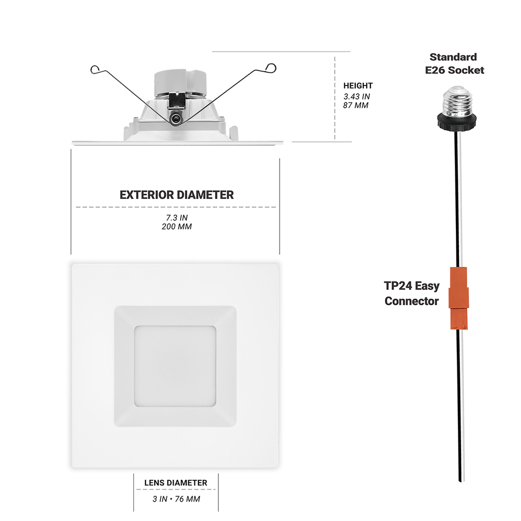 6" Inch Square Recessed Lighting Retrofit Can Lights - Wet Rated - 5CCT 2700K-5000K - 1100LM