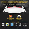6" Inch 2 Hour Fire Rated Recessed Light Slim Canless LED Wafer Lights - Wet Rated - 5CCT 2700K-5000K - 1200LM