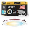 6" Inch 2 Hour Fire Rated Recessed Light Slim Canless LED Wafer Lights - Wet Rated - 5CCT 2700K-5000K - 1200LM