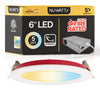 6" Inch Baffle Trim 2 Hour Fire Rated Recessed Light Slim Canless LED Wafer Lights - Wet Rated - 5CCT 2700K-5000K - 1200LM