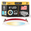 6" Inch Baffle Trim 2 Hour Fire Rated Recessed Light Slim Canless LED Wafer Lights - Wet Rated - 5CCT 2700K-5000K - 1200LM