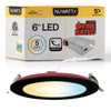 6" Inch Black 2 Hour Fire Rated Recessed Light Slim Canless LED Wafer Lights - Wet Rated - 5CCT 2700K-5000K - 1200LM