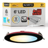 6" Inch Black 2 Hour Fire Rated Recessed Light Slim Canless LED Wafer Lights - Wet Rated - 5CCT 2700K-5000K - 1200LM