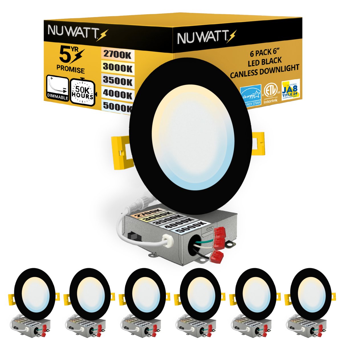 6" Black Canless Recessed Lighting Slim LED Wafer Light