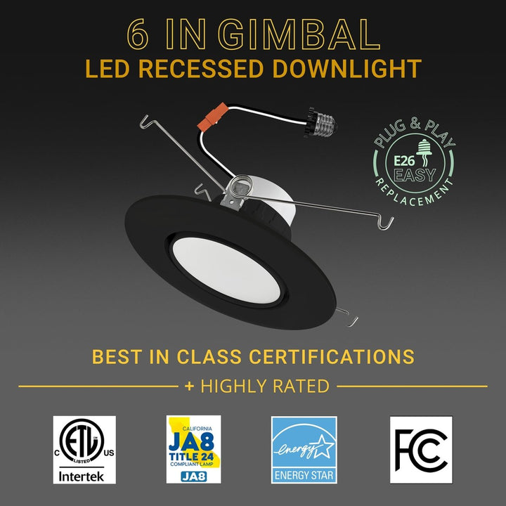 5/6" Inch Black Adjustable Can Lights Sloped Ceiling Recessed Lighting - Damp Rated - 5CCT 2700K-5000K - 1200LM