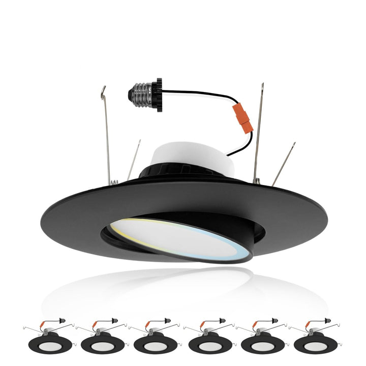 5/6" Inch Black Adjustable Can Lights Sloped Ceiling Recessed Lighting - Damp Rated - 5CCT 2700K-5000K - 1200LM
